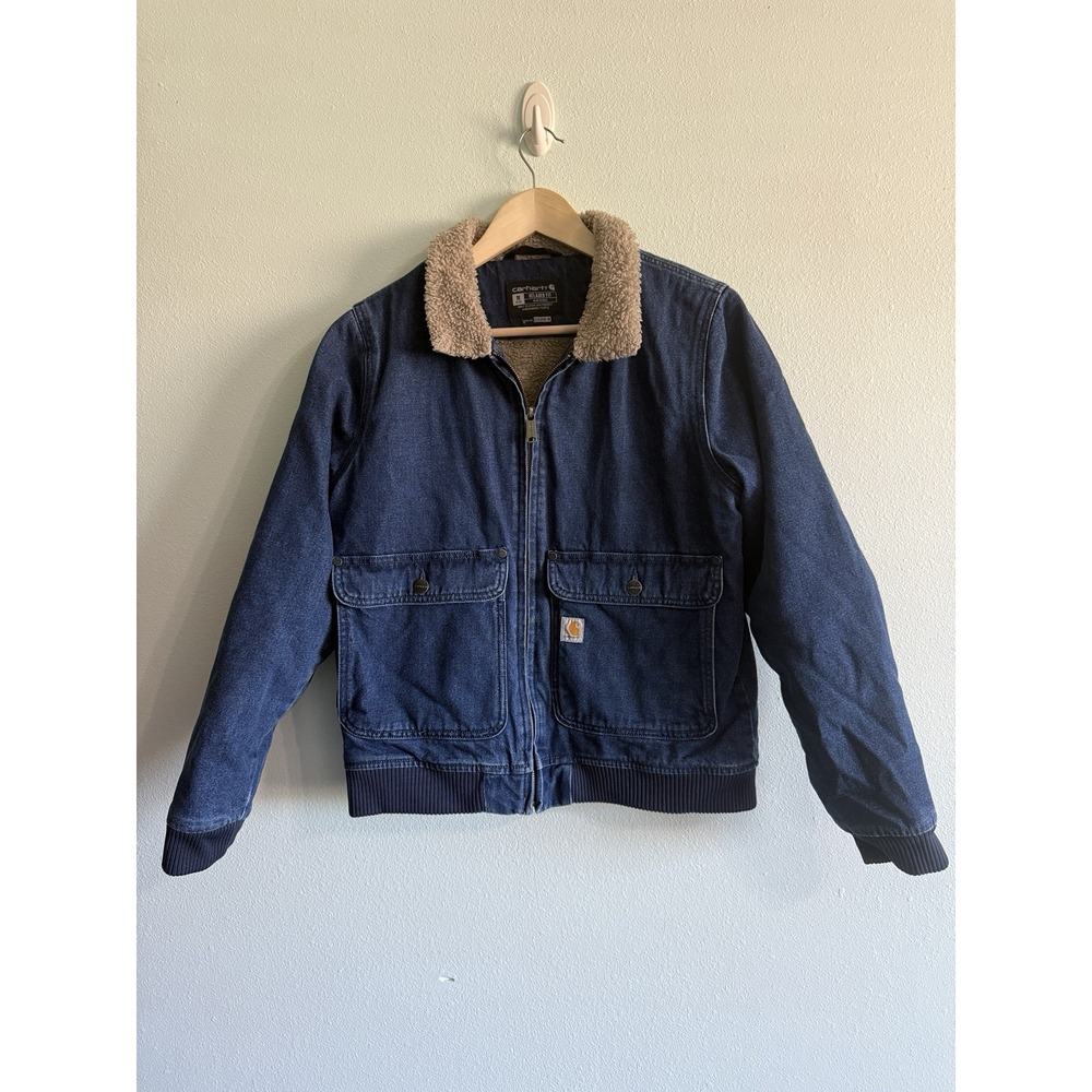 Carhartt Women's Denim Sherpa Lined Jacket Size Medium Relaxed Fit 0J5446-W